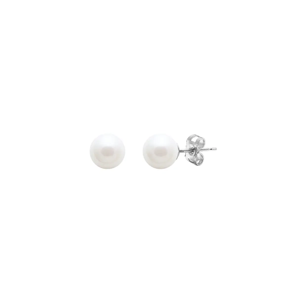 9ct White Gold Round Cultured River Pearl Stud Earrings 5mm