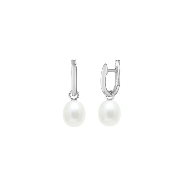 9ct White Gold Cultured River Pearl Drop Style Earrings
