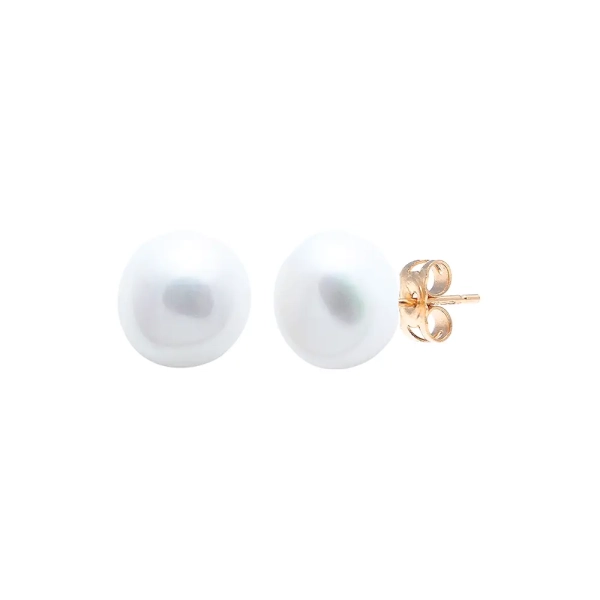 9ct Yellow Gold White Baroque Cultured River Pearl Stud Earrings