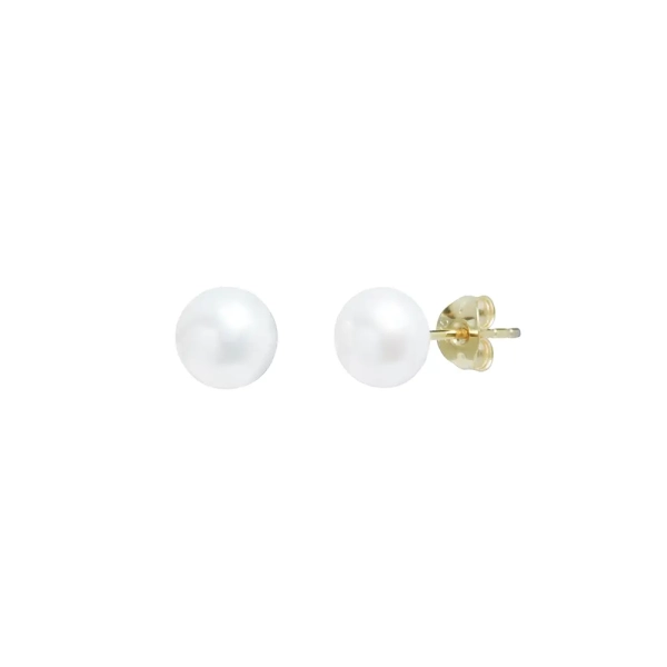 9ct Yellow Gold Button Cultured River White Pearl Stud Earrings