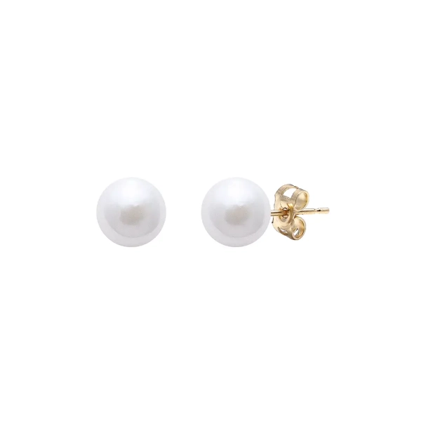 18ct  Yellow Gold White Cultured Akoya Pearl Stud Earrings