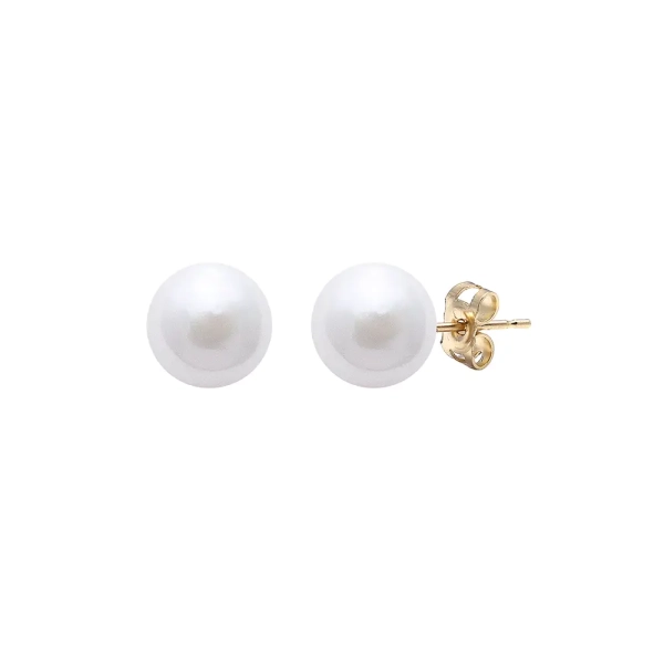 18ct Yellow Gold White Akoya Pearl Stud Earrings