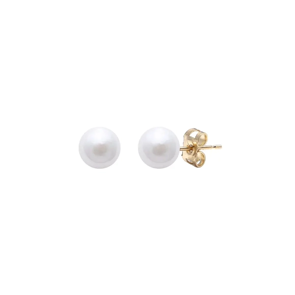 18ct Yellow Gold White Akoya Pearl Stud Earrings 6mm