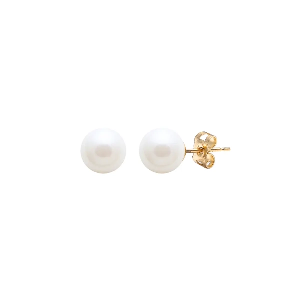 9ct Yellow Gold White Cultured Pearl Studs Earrings 6.5mm