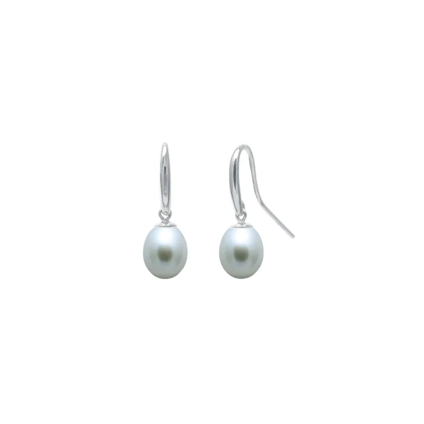9ct White Gold Teardrop Cultured River Pearl & Hook Earrings