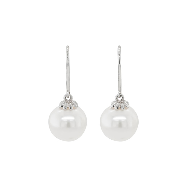 18ct White Gold 10mm Freshwater Pearl Drop Earrings