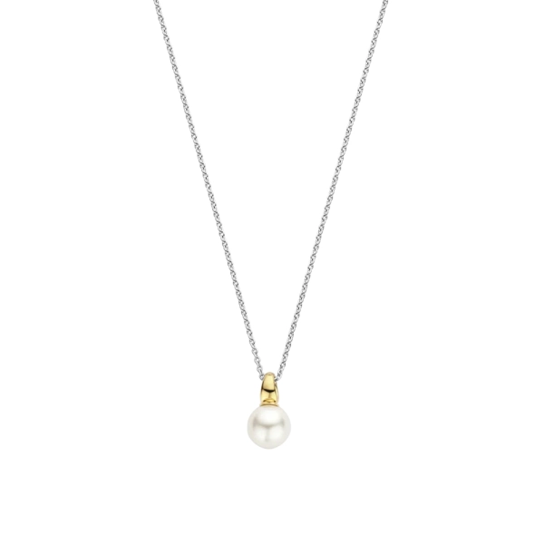 Ti Sento Silver & Gold Plated Pearl Drop Pendant & Chain 34037YP/42