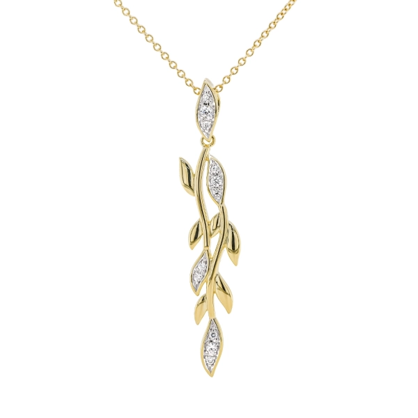 Silver & Yellow Gold Plated Cubic Zirconia Leaf Drop Pendant