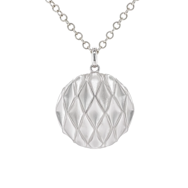Silver Satin Patterned Round Pendant