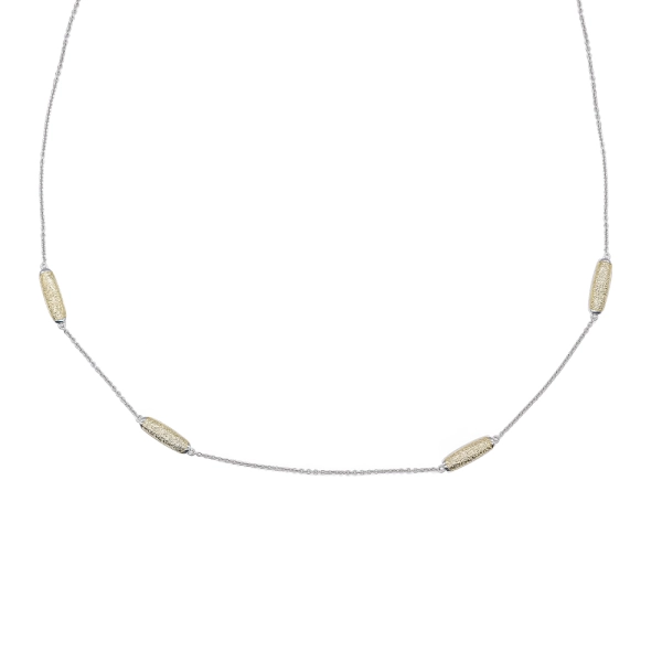 Silver & Yellow Gold Plated Oval Patterned Bead & Chain Necklace