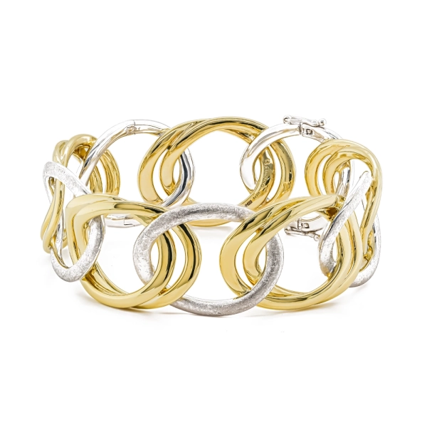 Silver & Yellow Gold Plated Brushed Polished Double Oval Loop Bangle