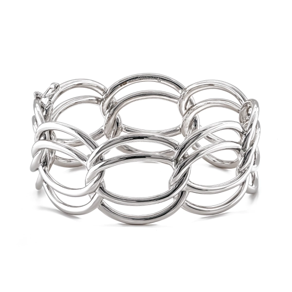 Silver Plain Polished Double Entwined Loop Bangle