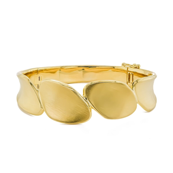 Silver & Yellow Gold Plate Satin & Polished Finished Pebble Bangle