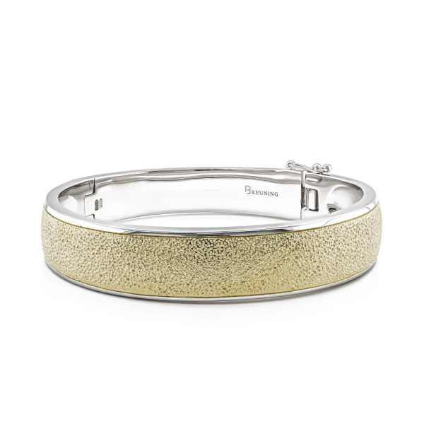 Silver & Yellow Gold Plated Patterned Centre Wide Bangle