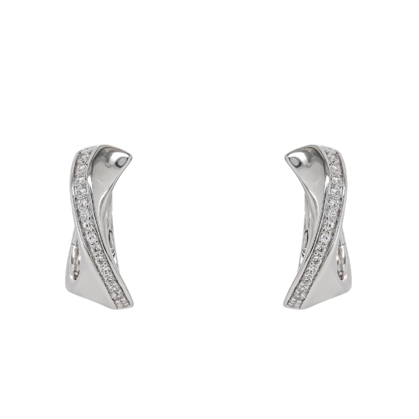 Silver Cubic Zirconia Curved Polished Hoop Earrings