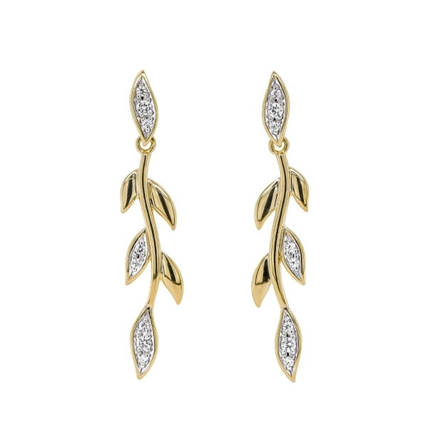 Silver & Yellow Gold Plated Cubic Zirconia Leaf Drop Earrings