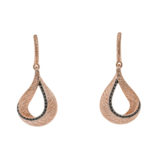 Silver & Rose Gold Plated Black Cubic Zirconia Open Loop Drop Earrings