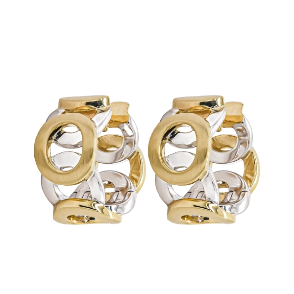 Silver & Yellow Gold Plate Satin & Polished Open Oval Hoop Earrings