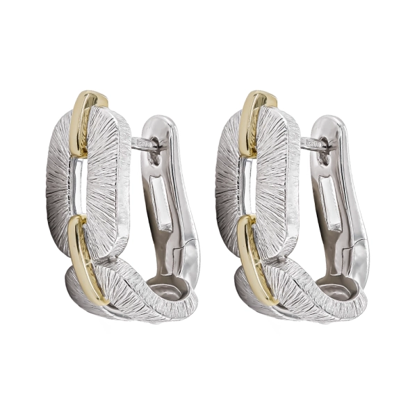 Silver & Yellow Gold Plate Satin Lined Oval Link & Bar Hoop Earrings