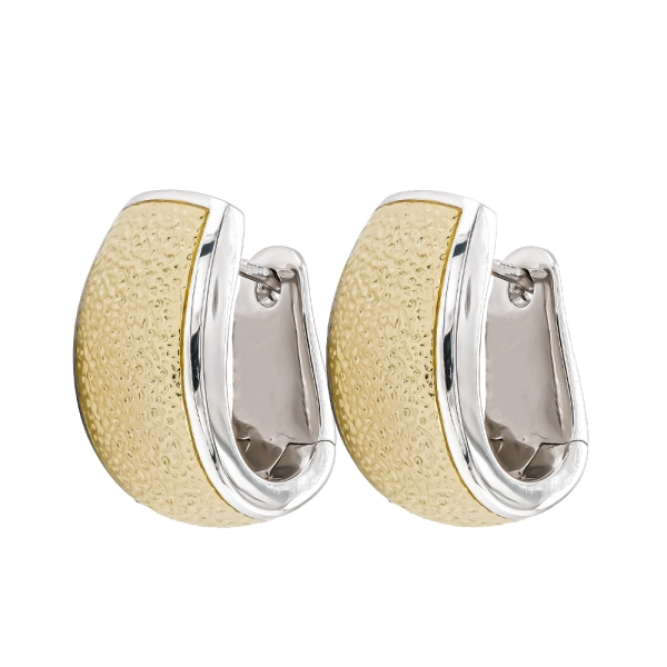 Silver & Yellow Gold Plated Patterned Centre Wide Hoop Earrings