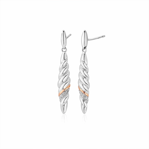 Clogau Lovers Twist Silver and Rose Dropper Earrings 3SLTW0656