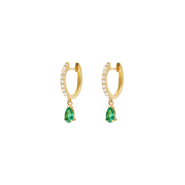 Carat Leni Silver Gold Plated Green Stone Hoop Earrings CE925Y-LENI-EM