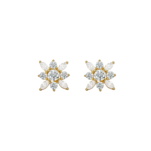 Carat Snowflower Silver Gold Plated Stud Earrings CE925Y-SNOW