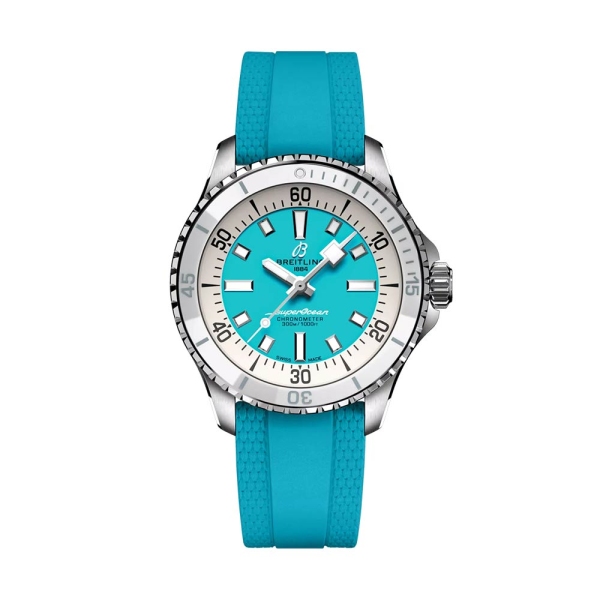 Breitling Superocean Automatic 36 Turquoise Dial Strap Watch A17377211C1S1