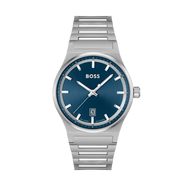 Boss Steel Candor Quartz Watch Blue Baton Dial 1514076