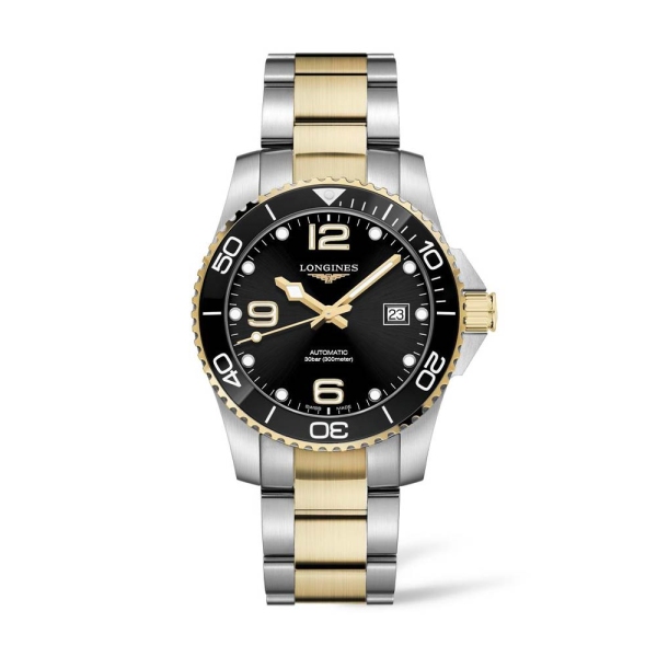 Longines Hydroconquest Steel and Yellow 41mm Black Dial Bracelet Watch L3.781.3.56.7