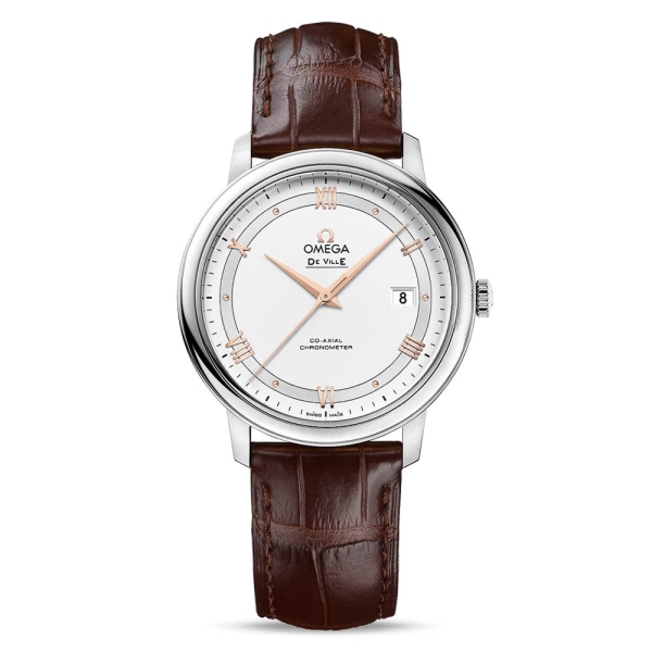 OMEGA De Ville Prestige 39.5mm Silver Roman Dial Strap Watch 42413402002002