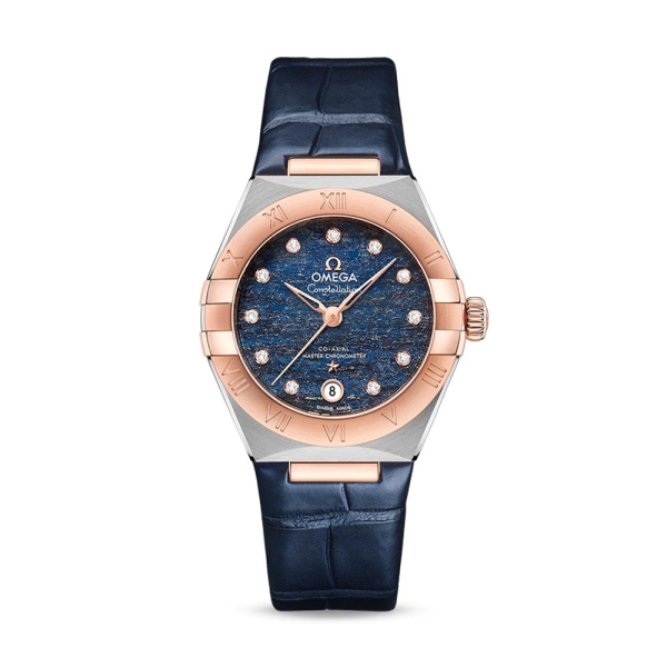 OMEGA Constellation Steel and Sedna Rose Blue Dial Strap Watch 13123292099003