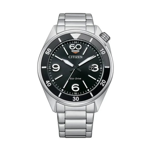 Citizen Mens Eco Drive Black Arabic Dial Stainless Steel Bracelet Watch AW1710-80E