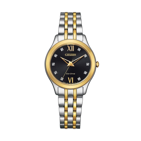 Citizen Womens Eco Drive Silhouette Diamond Black Dial Bracelet Watch EM1014-50E