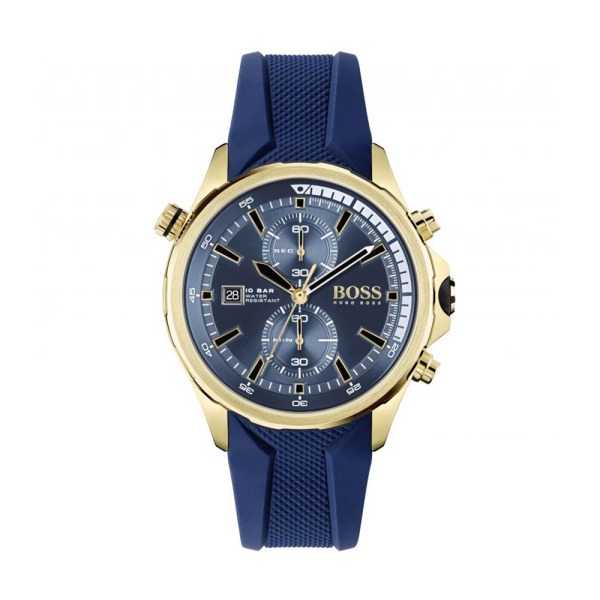 Hugo Boss Globetrotter Blue 46mm Rubber Strap Watch 1513822