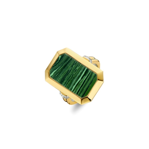 Ti Sento Silver and Yellow GP Malachite Green Stone Ring 12241MA