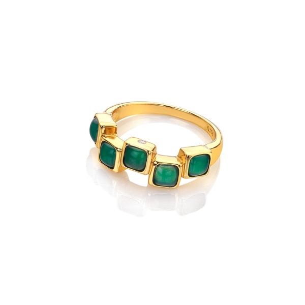 Hot Diamonds X Gemstones Square Stepped Green Agate Ring DR268
