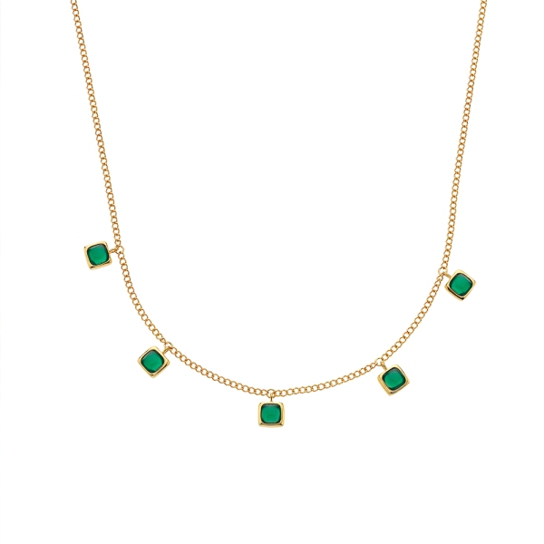 Hot Diamonds X Gemstones Square Green Agate Necklace DN183