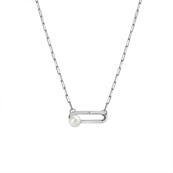 Hot Diamonds Silver Paperclip Pearl Necklace DN172