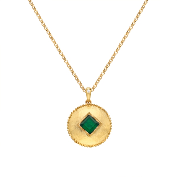 Hot Diamonds X Gemstones Green Agate Coin Pendant with Chain DP935