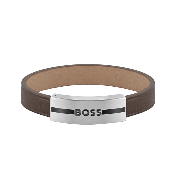  Boss Luke Brown Leather Steel Clasp Bracelet 1580496M