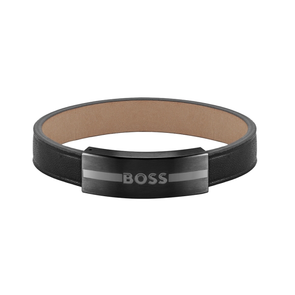 Boss Luke Black Leather IP Closure Bracelet 1580490M