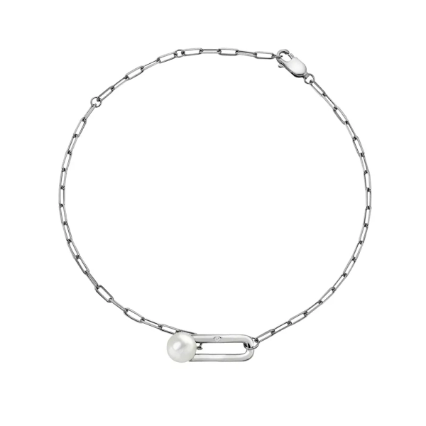 Hot Diamonds Silver Linked Paperclip Pearl Bracelet DL652