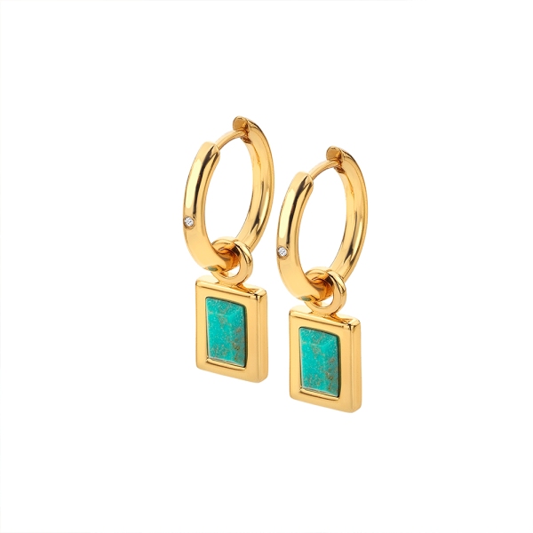 Hot Diamonds X Gemstones Rectangle Turquoise Dropper Earrings DE764
