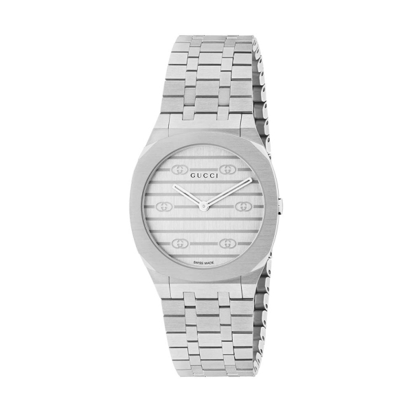 GUCCI 25H 30mm Silver Dial Bracelet Watch YA163501