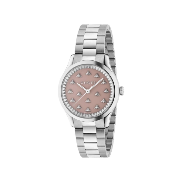 Gucci  G Timeless Quartz Watch Pink Bee Dial Bracelet YA1265033