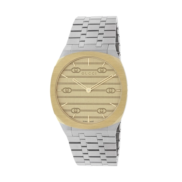 GUCCI 25H Steel and Yellow Gold Dial Bracelet Watch YA163403