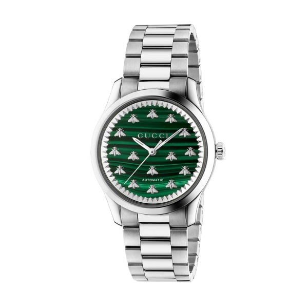 Gucci G-Timeless 38mm Automatic Green Bee Dial Bracelet Watch YA1264176