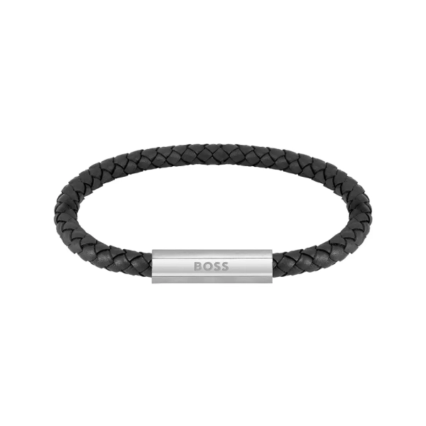 BOSS Black Braided Leather Magnetic Clasp 1580152