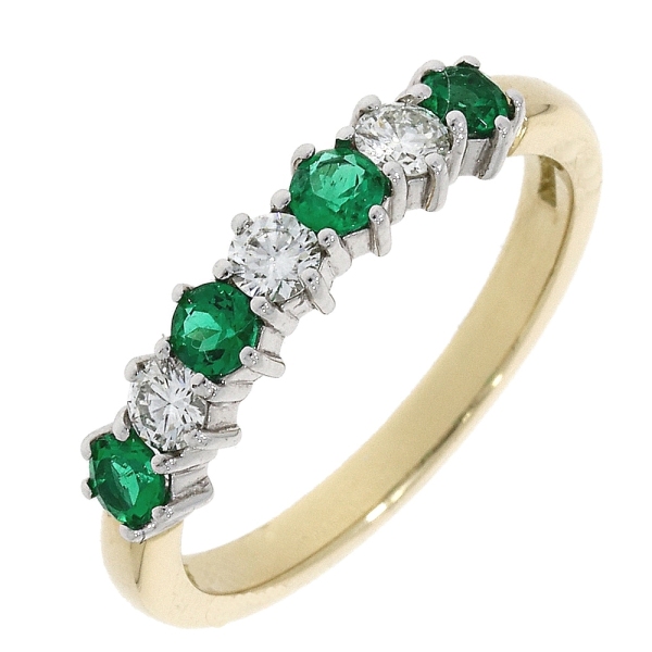 18ct Emerald and Diamond 7 Stone Claw Set Eternity Ring